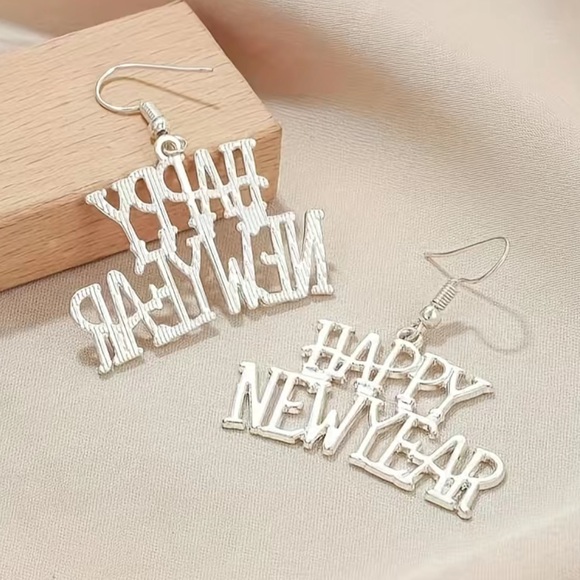 Silver Happy New Year Earrings - Picture 5 of 6